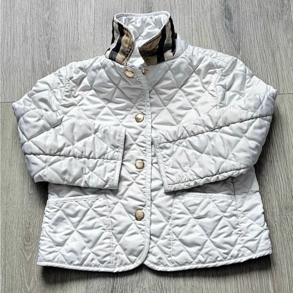 Authentic Burberry White Quilted Lightweight Jacket, Size 3 (Girl)